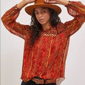 Anthropologie Let Me Be Talitha Orange Paisley Blouse